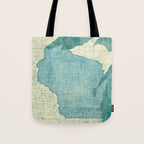 Wisconsin State Map Blue Vintage Tote Bag Gallery Image 1
