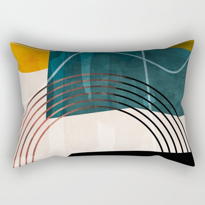 mid century shapes abstract painting Rectangular Pillow Gallery Image 1