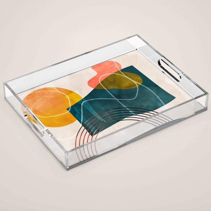 mid century shapes abstract painting Acrylic Tray Gallery Image 1