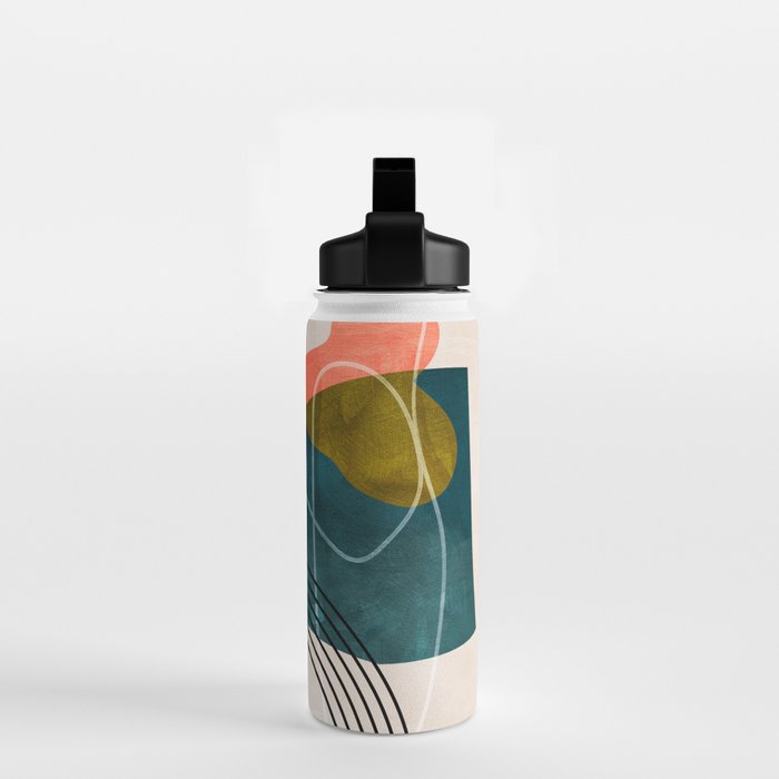 mid century shapes abstract painting Water Bottle Gallery Image 2