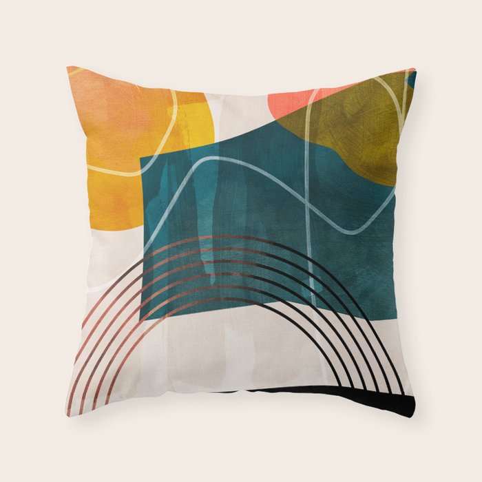mid century shapes abstract painting Throw Pillow Gallery Image 6