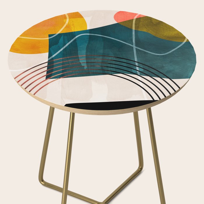 mid century shapes abstract painting Side Table Gallery Image 2