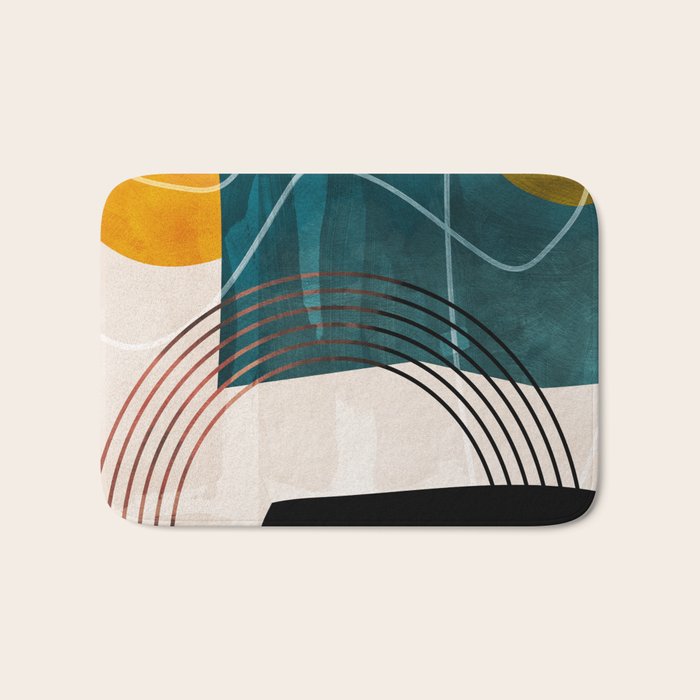 mid century shapes abstract painting Bath Mat Gallery Image 1