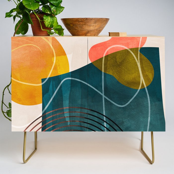 mid century shapes abstract painting Credenza Gallery Image 1