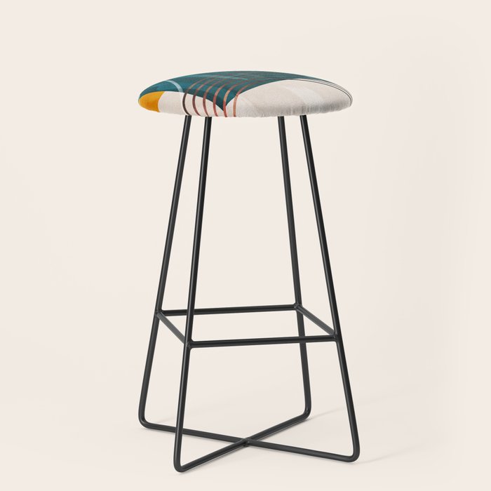 mid century shapes abstract painting Stool Gallery Image 1