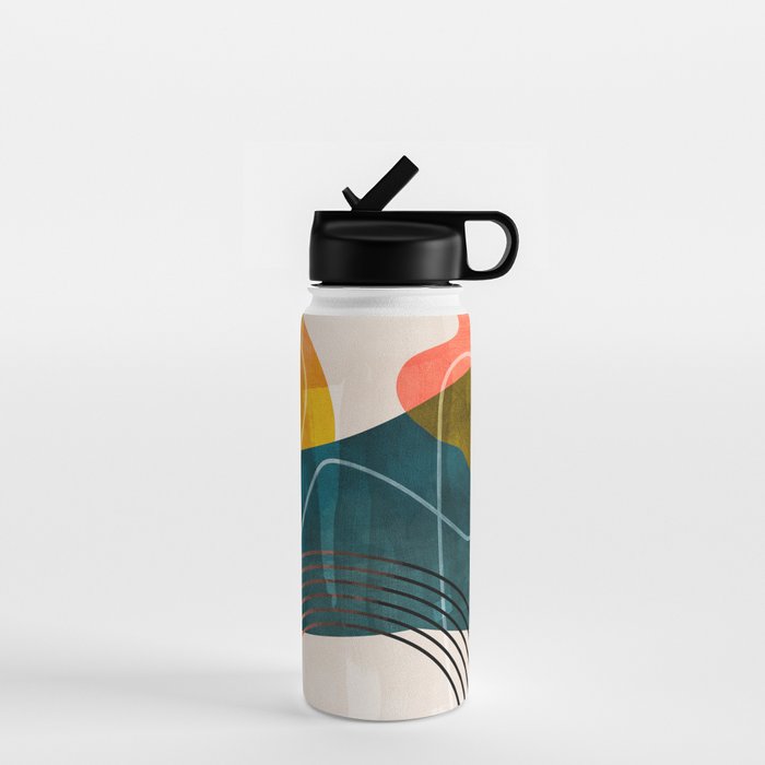mid century shapes abstract painting Water Bottle Gallery Image 1
