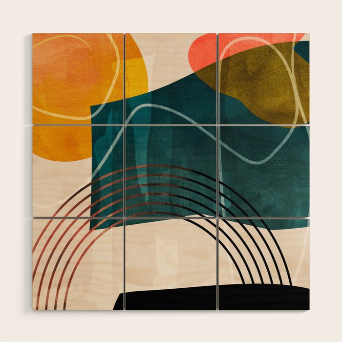 mid century shapes abstract painting Wood Wall Art Gallery Image 1
