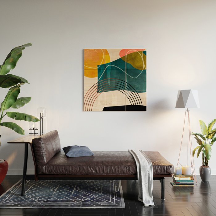 mid century shapes abstract painting Wood Wall Art Gallery Image 2