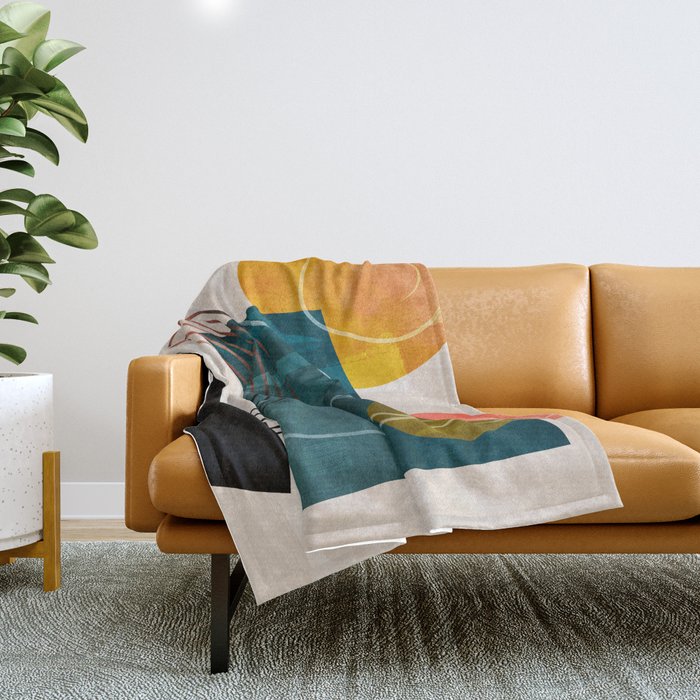 mid century shapes abstract painting Throw Blanket Gallery Image 1