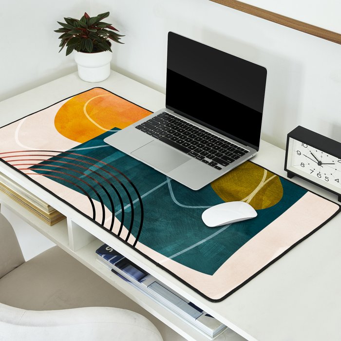 mid century shapes abstract painting Desk Mat Gallery Image 2