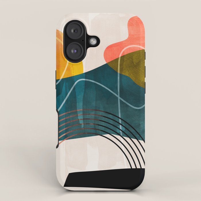 mid century shapes abstract painting iPhone Case Gallery Image 1