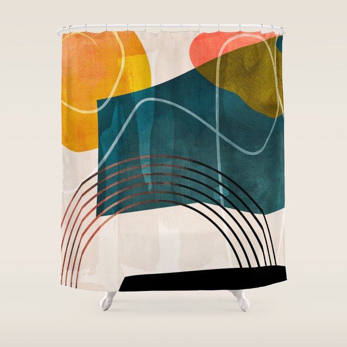 mid century shapes abstract painting Shower Curtain Gallery Image 1