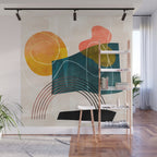 mid century shapes abstract painting Wall Mural Gallery Image 1
