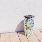 Floral and Butterflies Print, Blue and Yellow Travel Mug Gallery Image 4