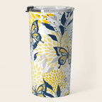 Floral and Butterflies Print, Blue and Yellow Travel Mug Gallery Image 3