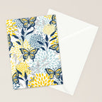 Floral and Butterflies Print, Blue and Yellow Stationery Card Gallery Image 2