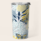 Floral and Butterflies Print, Blue and Yellow Travel Mug Gallery Image 2