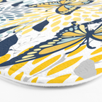 Floral and Butterflies Print, Blue and Yellow Bath Mat Gallery Image 3