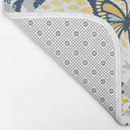Floral and Butterflies Print, Blue and Yellow Bath Mat Gallery Image 2