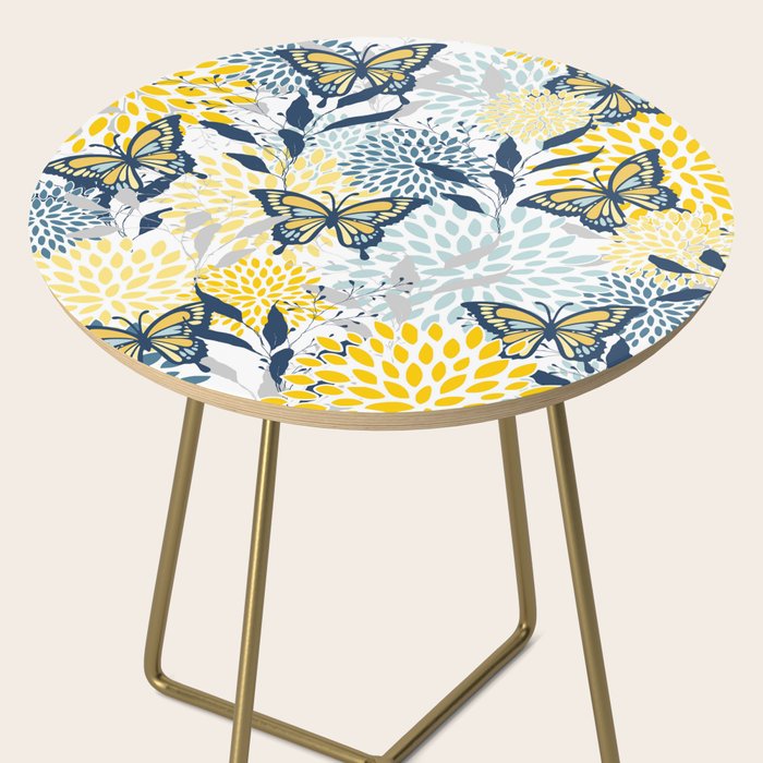 Floral and Butterflies Print, Blue and Yellow Side Table Gallery Image 2