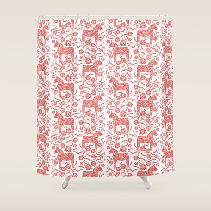 Swedish Dala Horse Red Shower Curtain Gallery Image 1