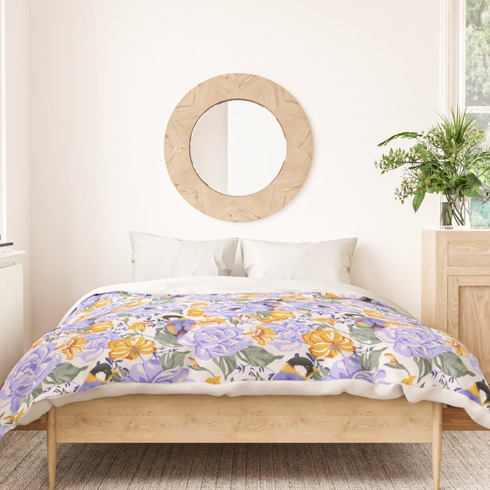 Colorful birds in garden flowers YL Duvet Cover Gallery Image 3
