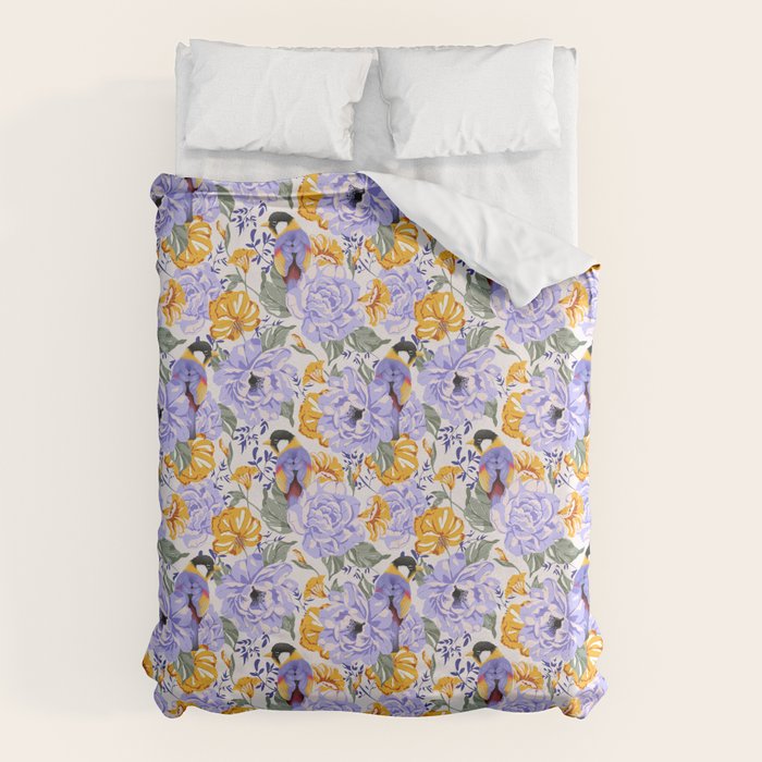 Colorful birds in garden flowers YL Duvet Cover Gallery Image 1