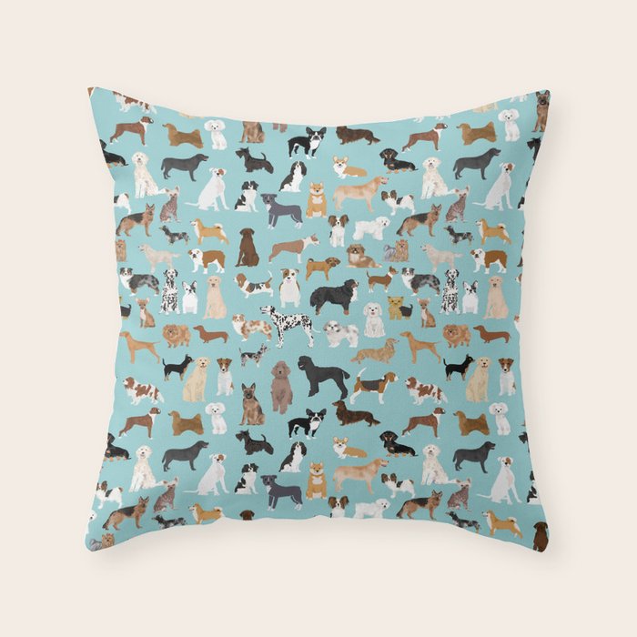 Dogs pattern print must have gifts for dog person mint dog breeds Throw Pillow Gallery Image 6
