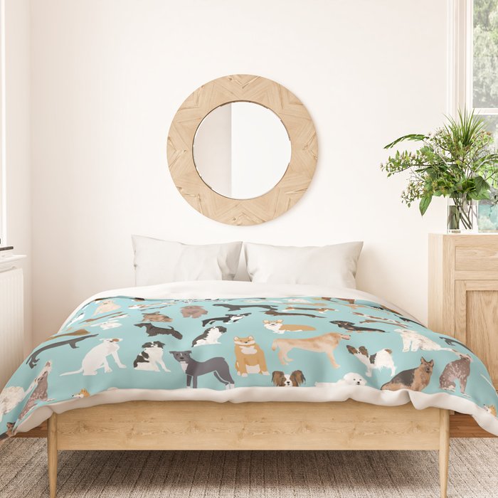Dogs pattern print must have gifts for dog person mint dog breeds Duvet Cover Gallery Image 3