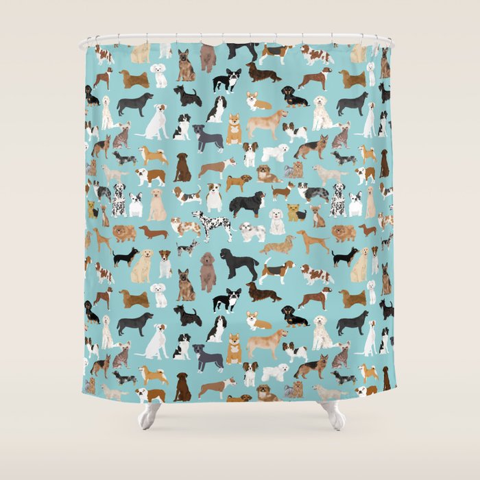 Dogs pattern print must have gifts for dog person mint dog breeds Shower Curtain Gallery Image 1