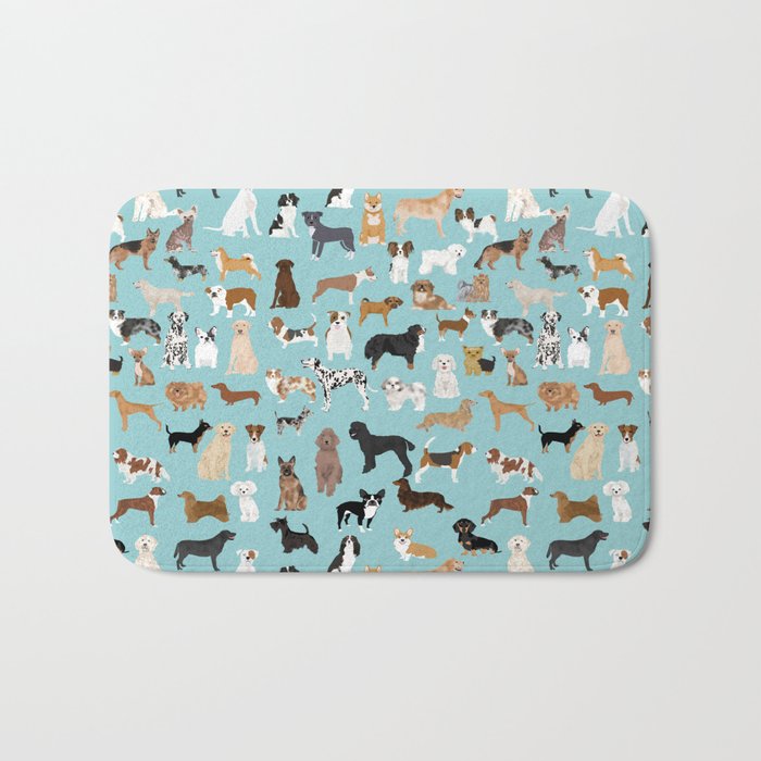 Dogs pattern print must have gifts for dog person mint dog breeds Bath Mat Gallery Image 1