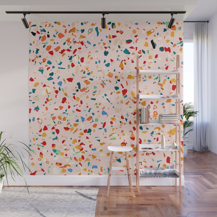Blush Terrazzo | Pink Eclectic Speckles | Abstract Confetti Painting | Chic Bohemian Illustration Wall Mural Gallery Image 1