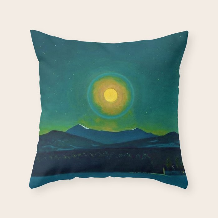 Winter Moonlight Mountain Landscape by Rockwell Kent Appalachian Throw Pillow Gallery Image 1