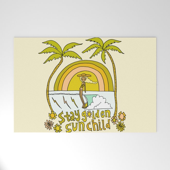 stay golden sun child //retro surf art by surfy birdy Welcome Mat Gallery Image 1