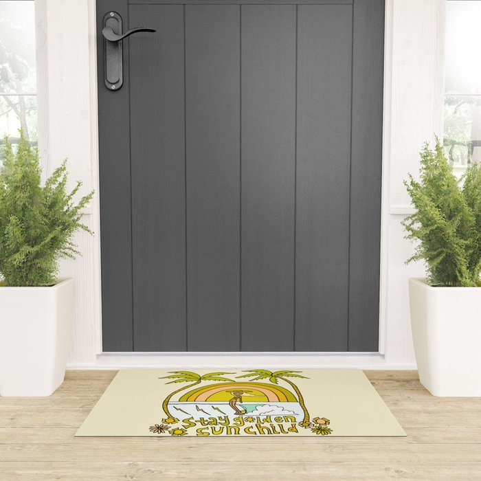 stay golden sun child //retro surf art by surfy birdy Welcome Mat Gallery Image 3