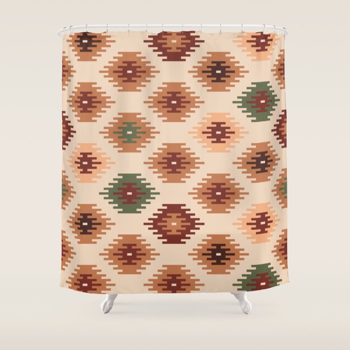 Southwest native Aztec diamonds kilim Shower Curtain Gallery Image 1
