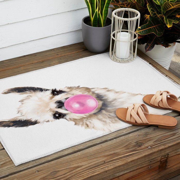 Bubble Gum Sneaky Llama Outdoor Rug Gallery Image 2