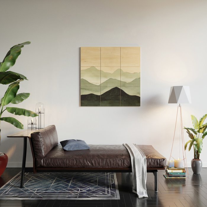 Green Beige Mountains Wood Wall Art Gallery Image 2