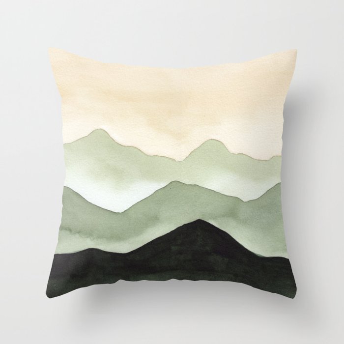 Green Beige Mountains Throw Pillow Gallery Image 6