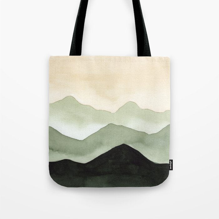 Green Beige Mountains Tote Bag Gallery Image 1