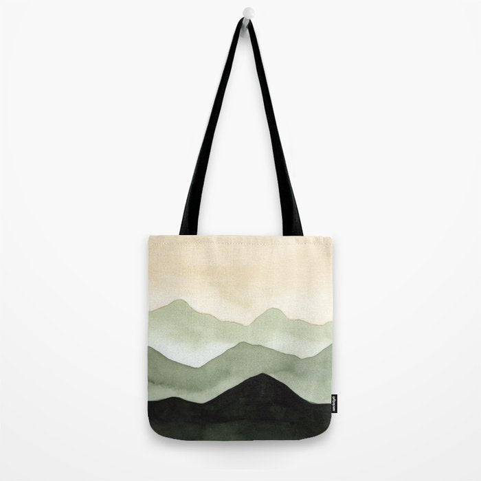 Green Beige Mountains Tote Bag Gallery Image 2