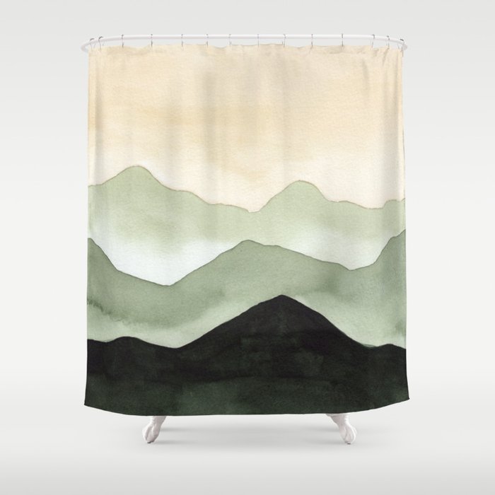 Green Beige Mountains Shower Curtain Gallery Image 1