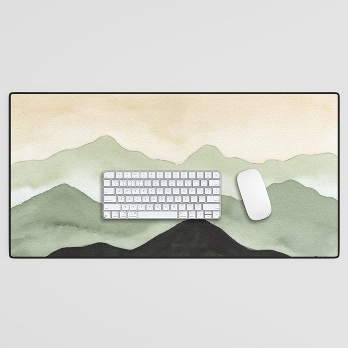 Green Beige Mountains Desk Mat Gallery Image 1