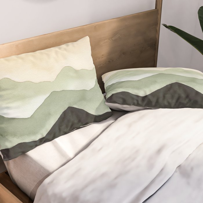 Green Beige Mountains Pillow Sham Gallery Image 2
