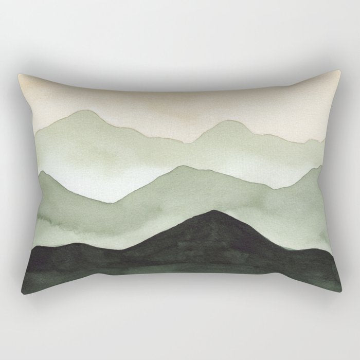 Green Beige Mountains Rectangular Pillow Gallery Image 1