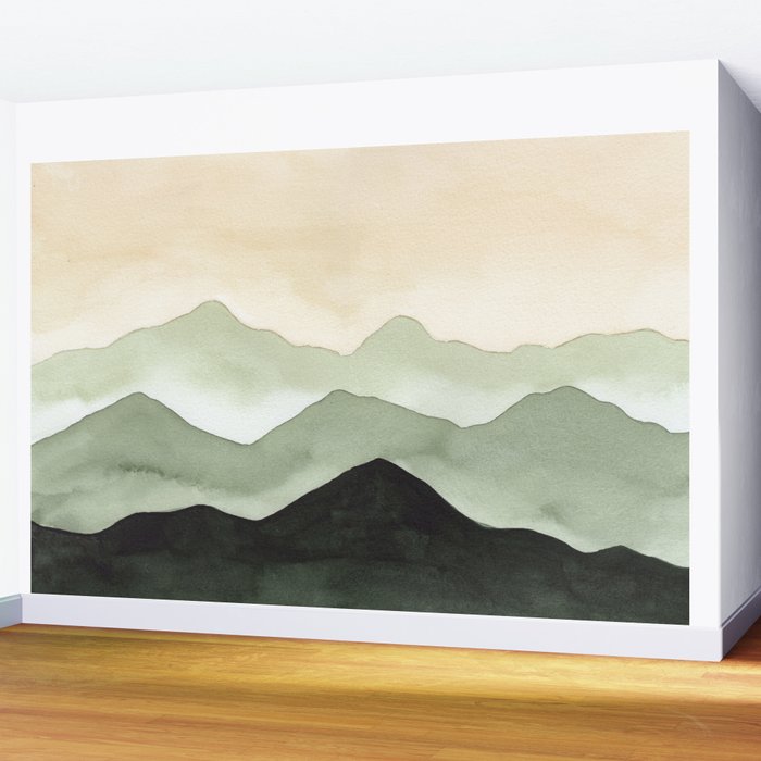 Green Beige Mountains Wall Mural Gallery Image 2