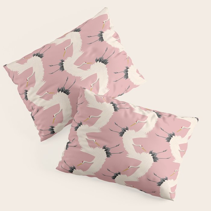 Pink Japanese Cranes Pattern Pillow Sham Gallery Image 1