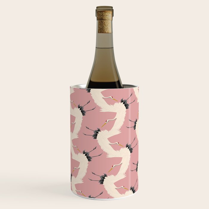 Pink Japanese Cranes Pattern Wine Chiller Gallery Image 1