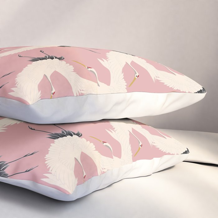 Pink Japanese Cranes Pattern Pillow Sham Gallery Image 3
