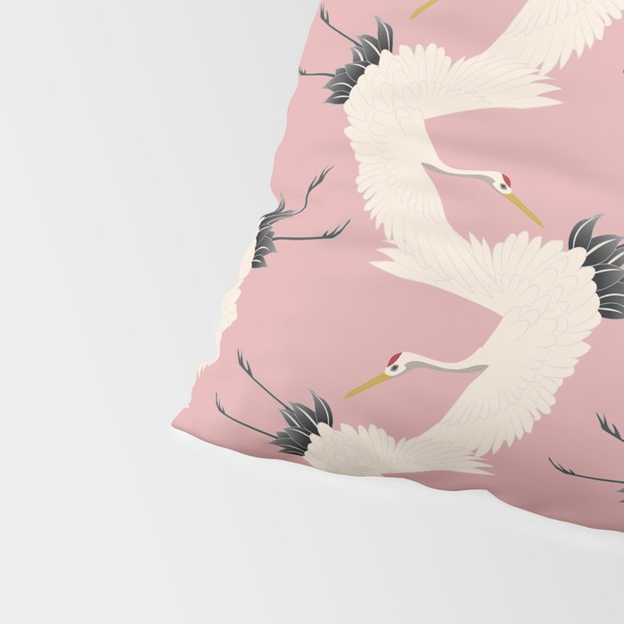 Pink Japanese Cranes Pattern Pillow Sham Gallery Image 4